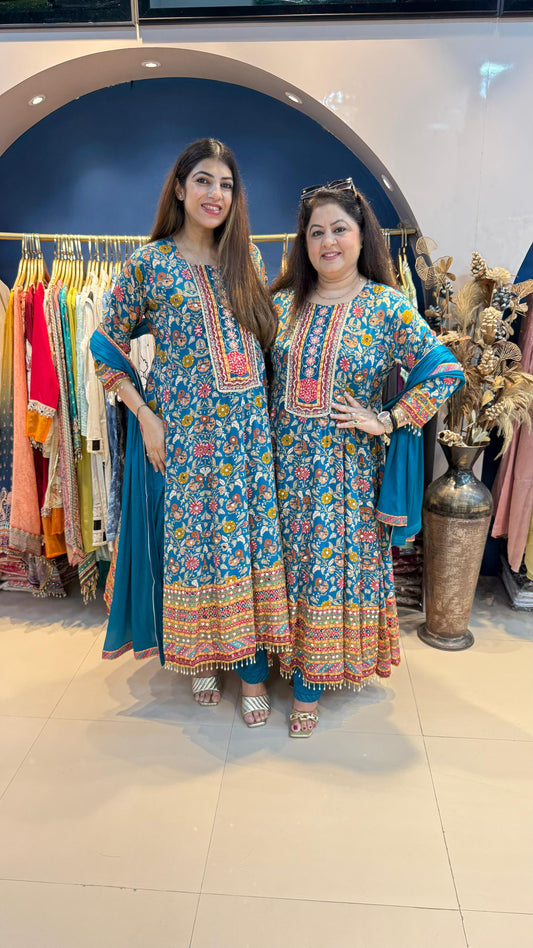 Digital Crepe Anarkali Suit with Mirror Highlight