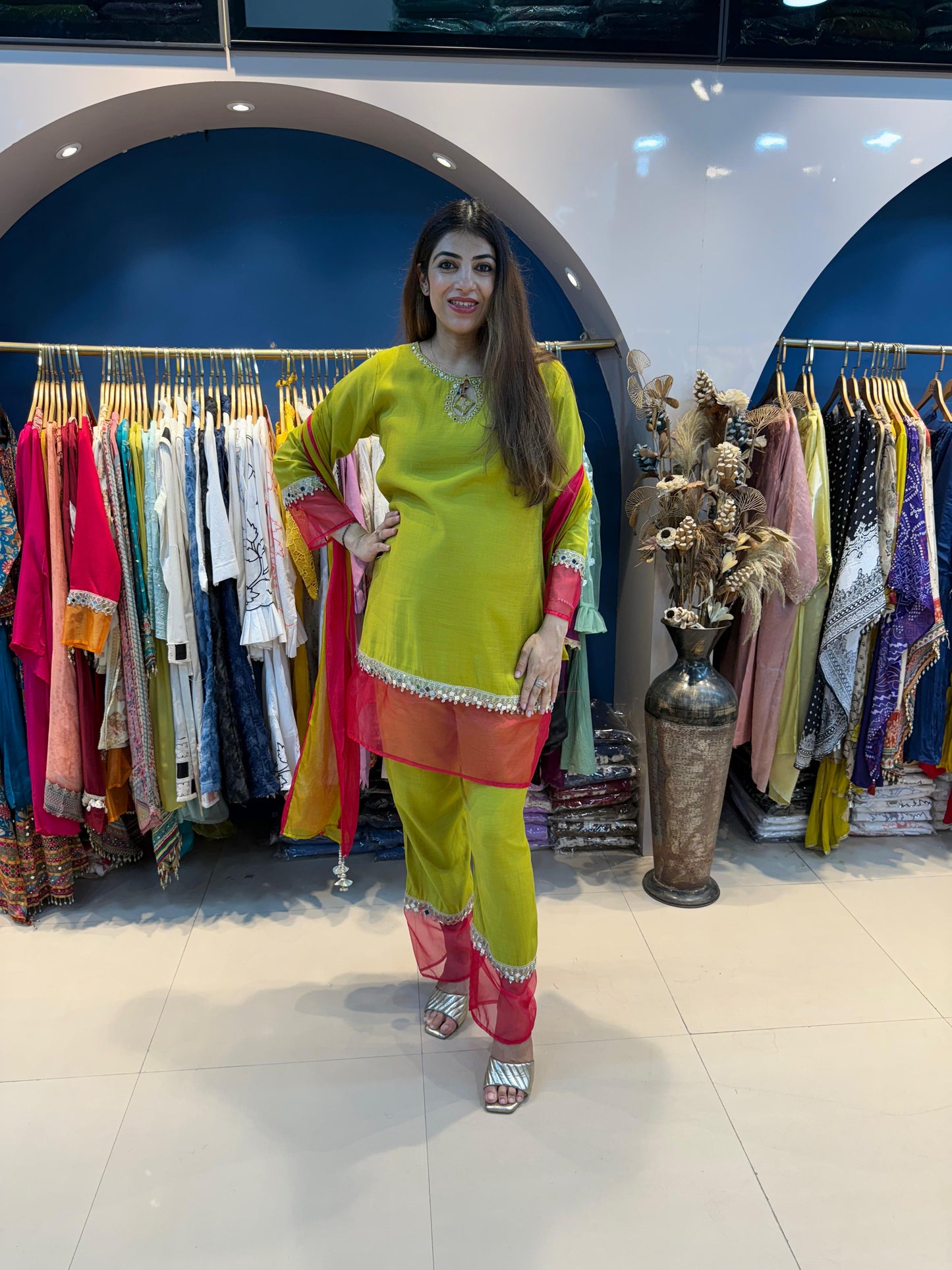 Cotton Muslin 3pc Suit with Color Block Organza Flap