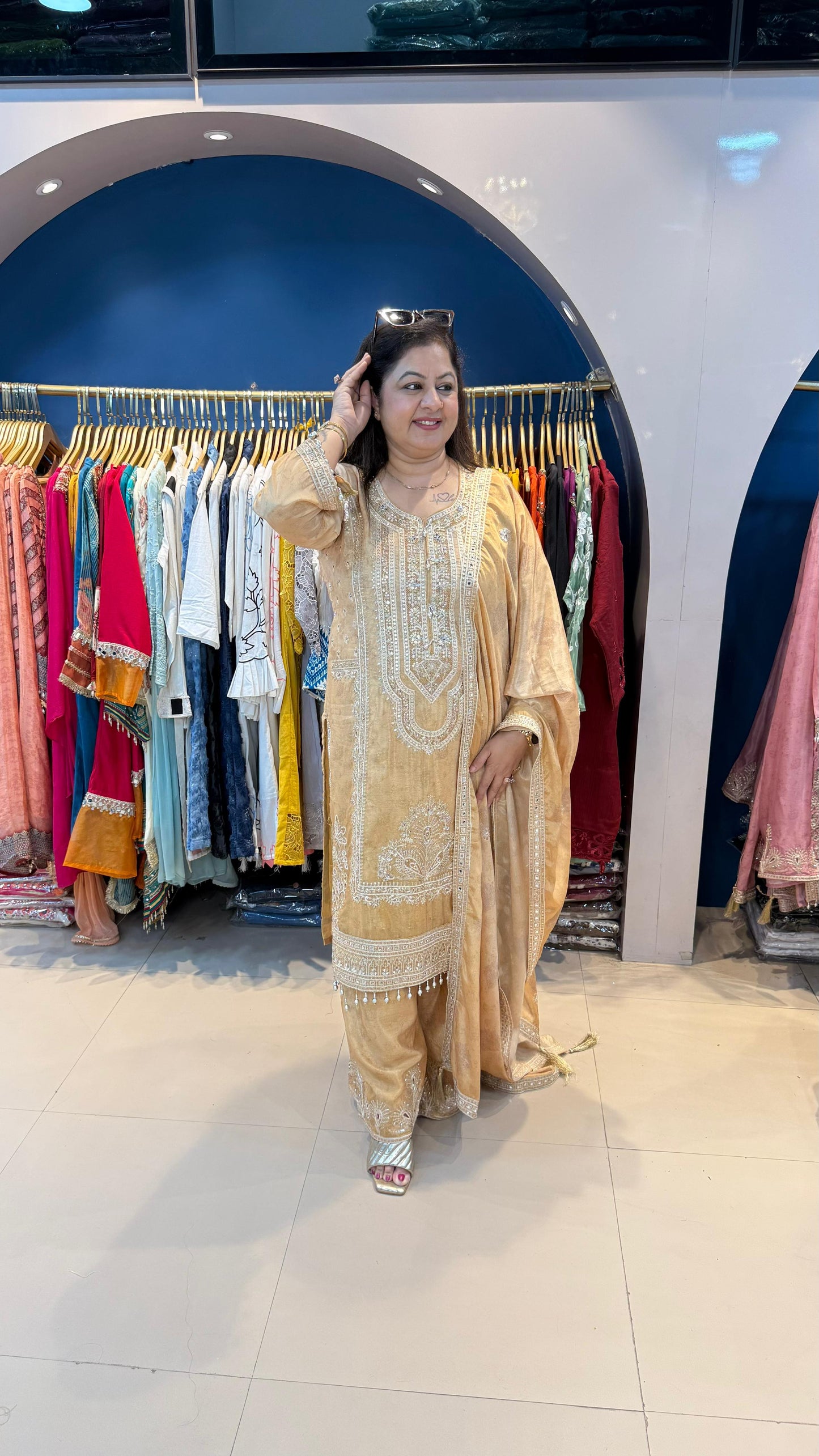 Pure Chinon 3pc Pakistani Suit with Machine Embroidery Work