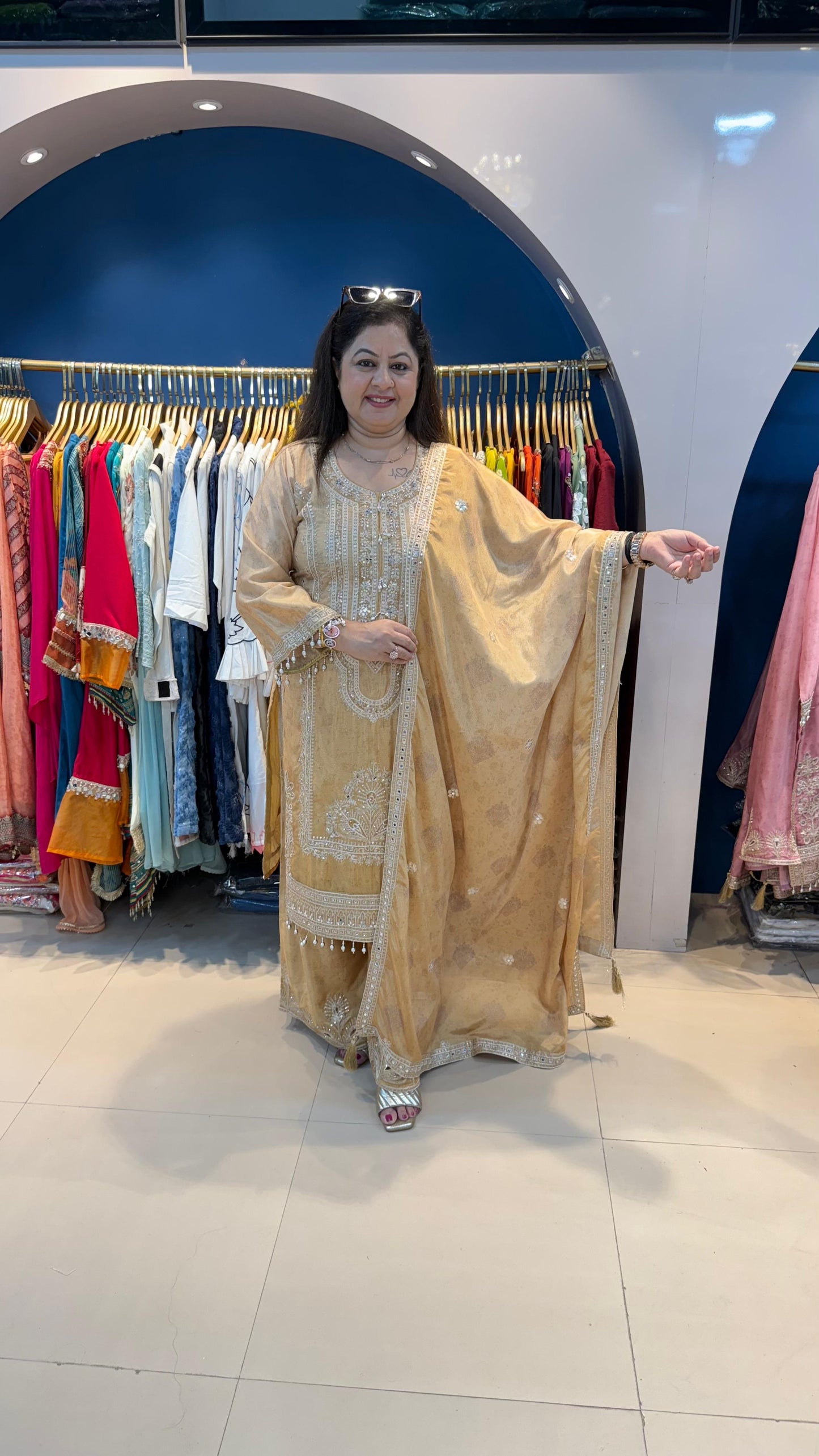 Pure Chinon 3pc Pakistani Suit with Machine Embroidery Work