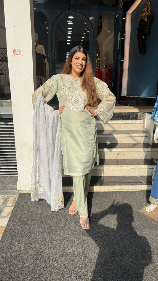 Organza Cutowork 3pc Pakistani Suit