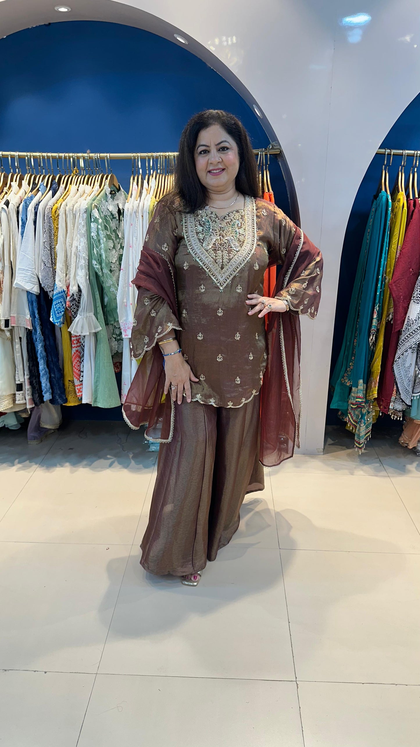Pura Organza 3pc Suit with Complete Handwork on Front & Back with Kali Palazoo