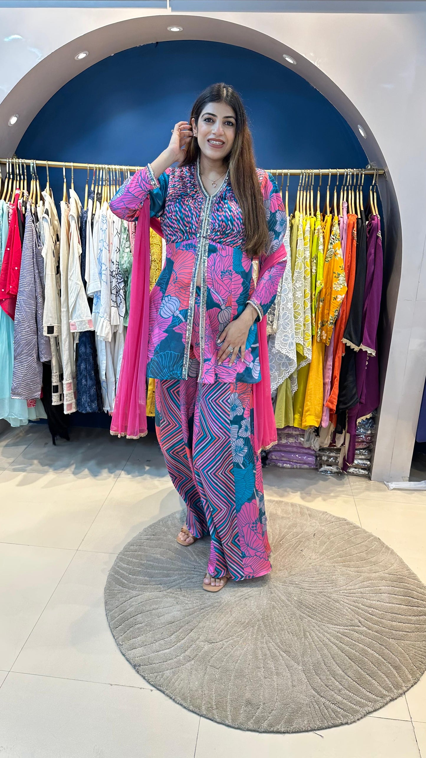 Customised Pure Crepe Sharara Set with Handwork