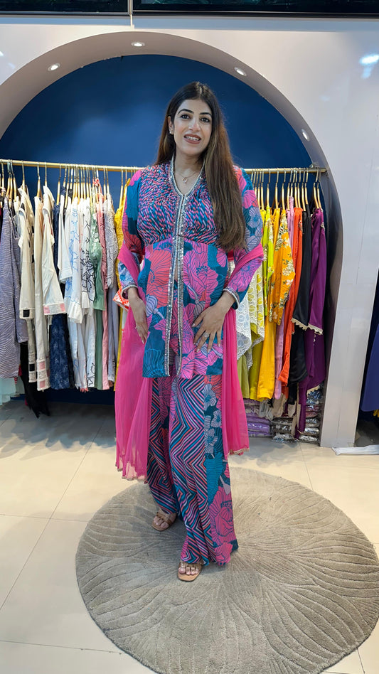 Customised Pure Crepe Sharara Set with Handwork