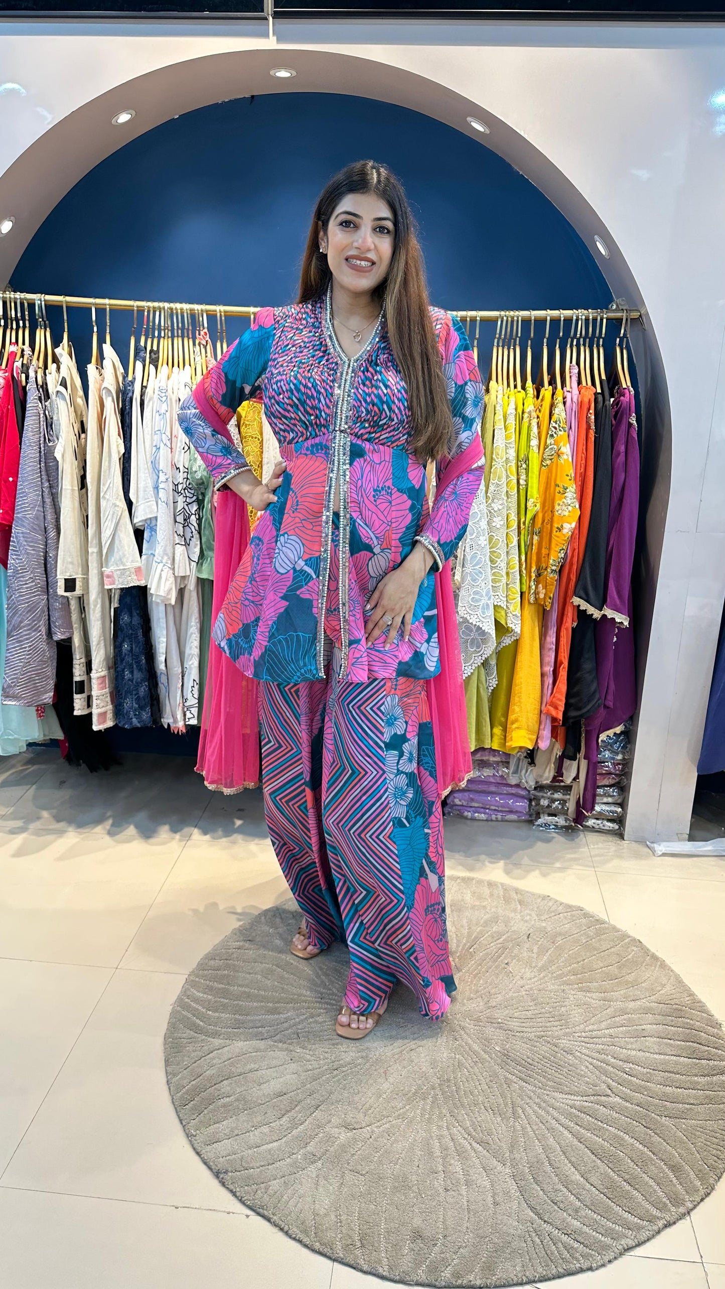 Customised Pure Crepe Sharara Set with Handwork