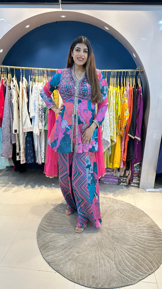 Customised Pure Crepe Sharara Set with Handwork