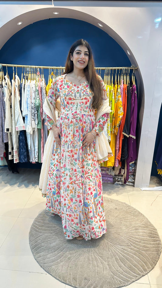 Customised Pure Georgette Anarkali with Handwork on Sleeves and Neck Line
