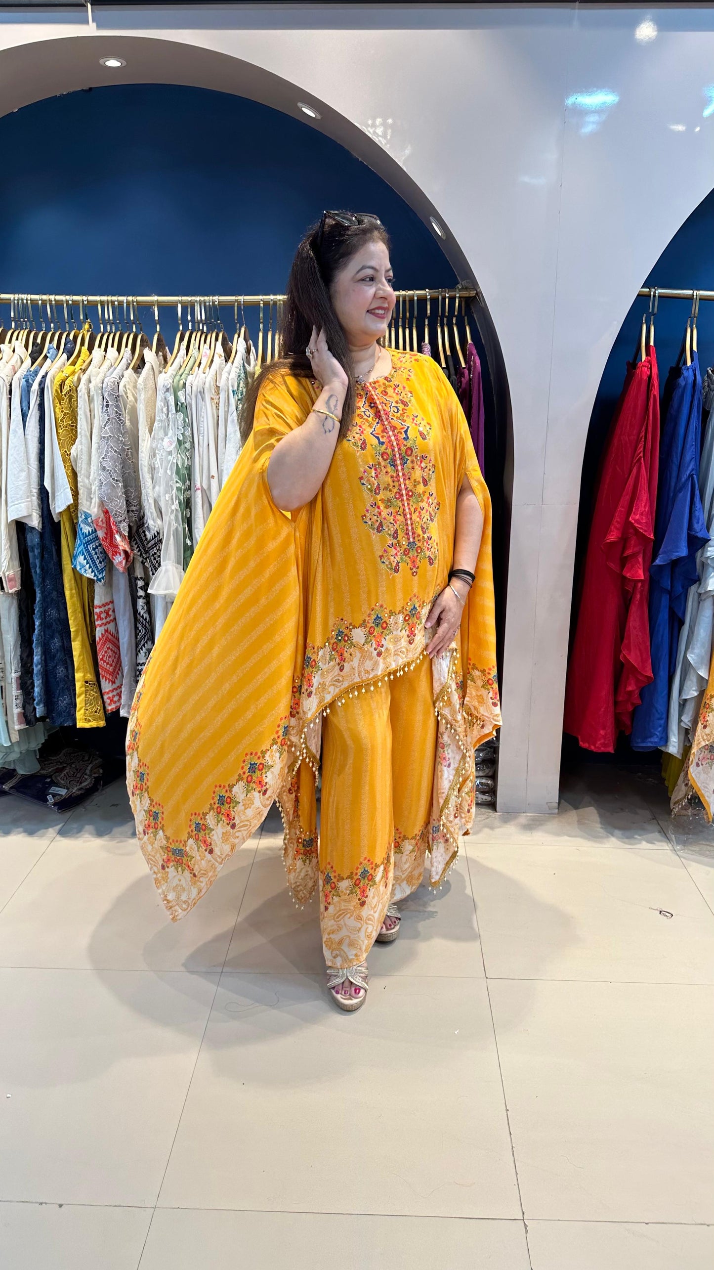 Pure Crepe Digital Kaftan with Straight Wide Pants