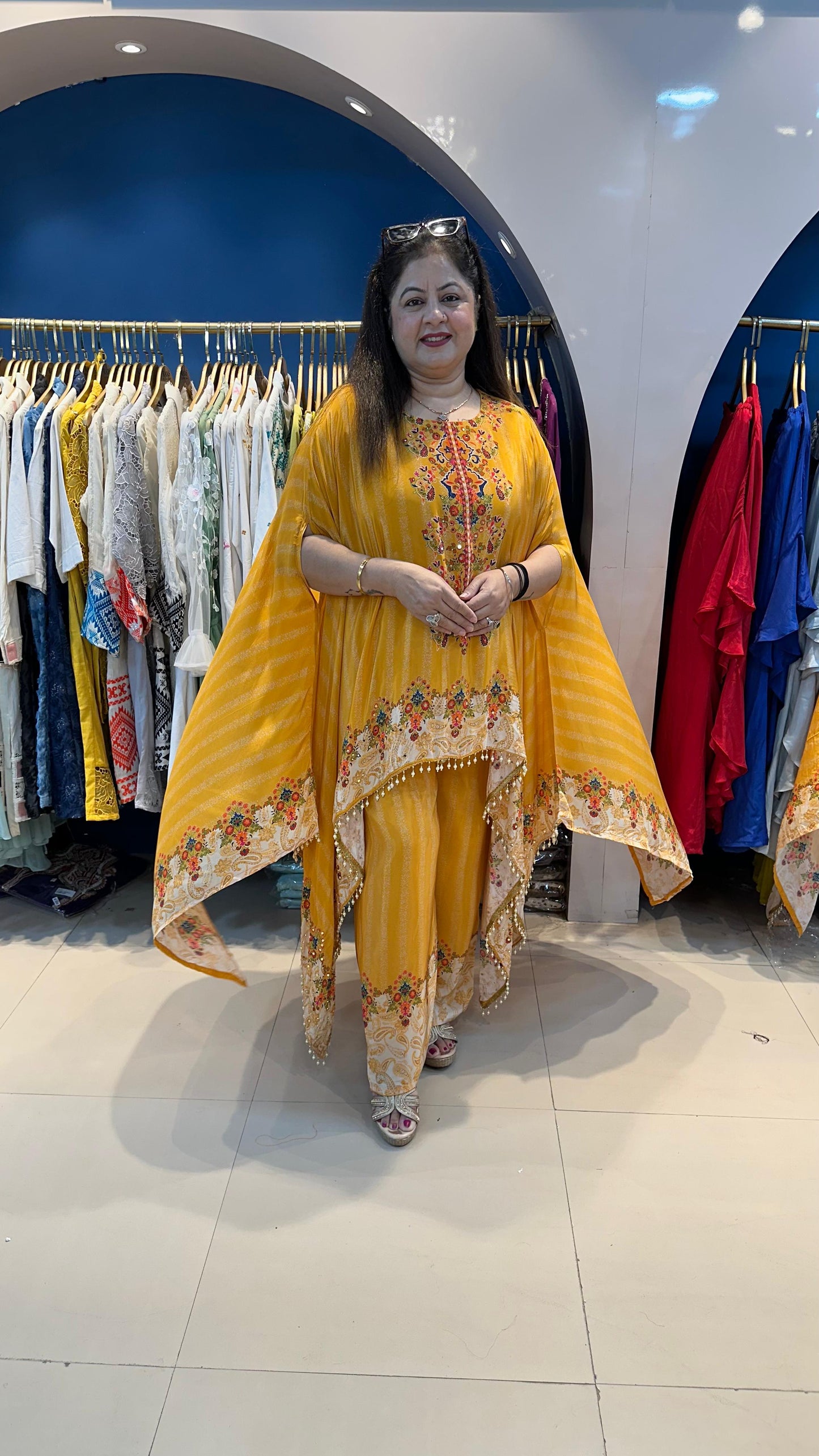 Pure Crepe Digital Kaftan with Straight Wide Pants