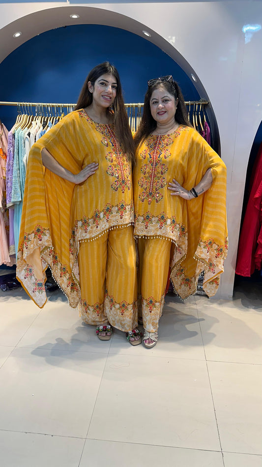 Pure Crepe Digital Kaftan with Straight Wide Pants
