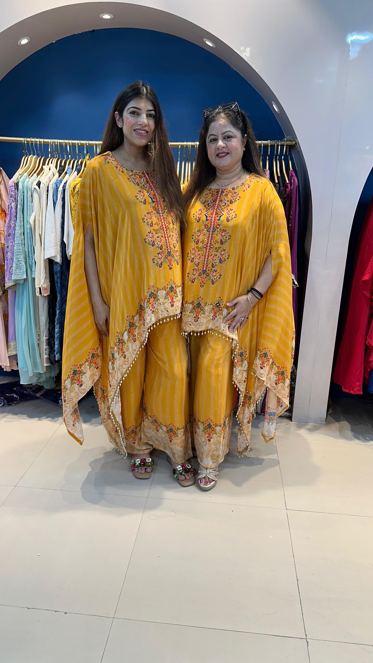 Pure Crepe Digital Kaftan with Straight Wide Pants