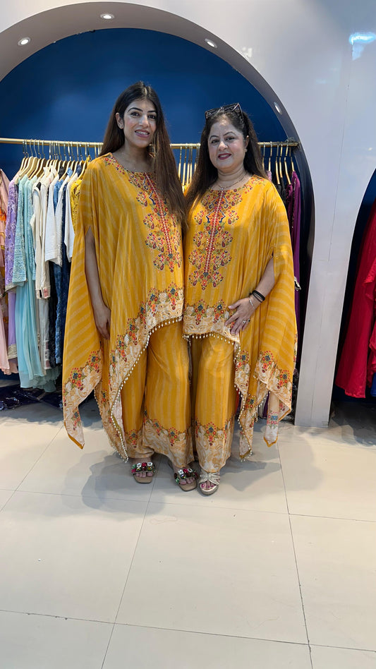 Pure Crepe Digital Kaftan with Straight Wide Pants