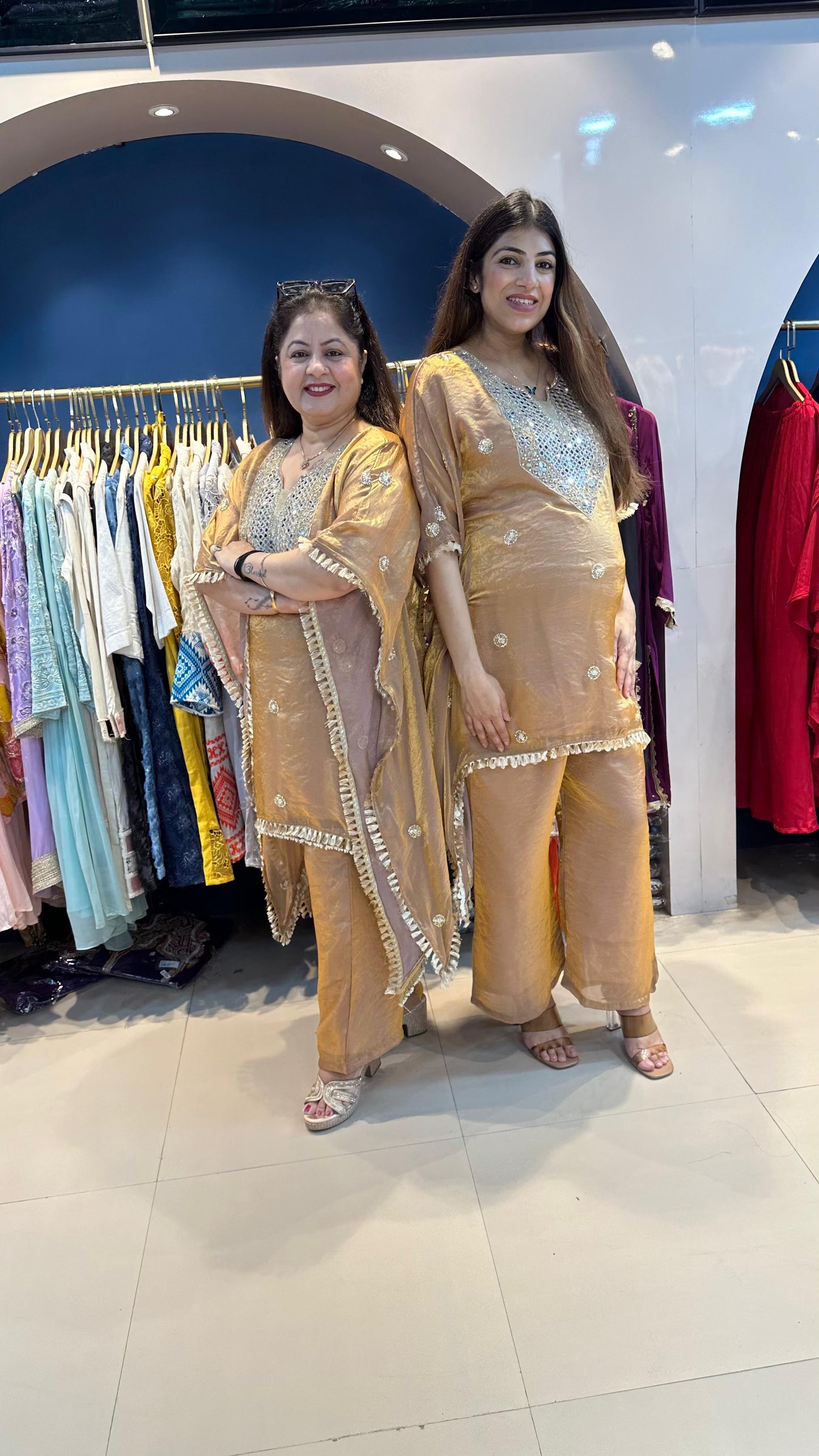 Handwork Shimmer Tissue Kaftan with Bell Bottoms