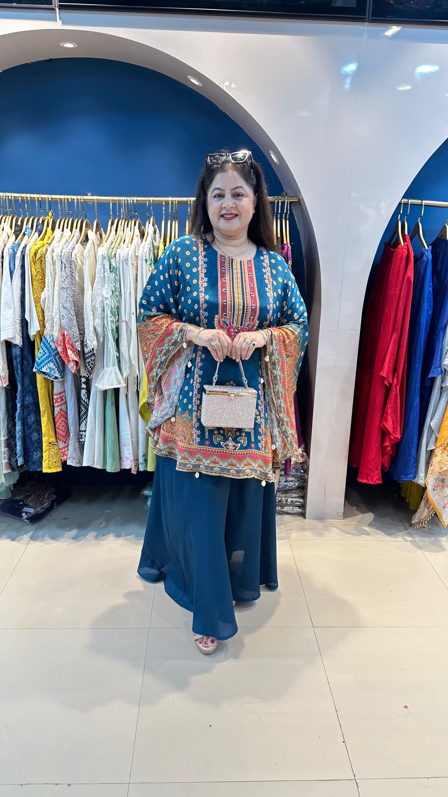 Digital Crepe Kaftana with Bell Bottom Pants