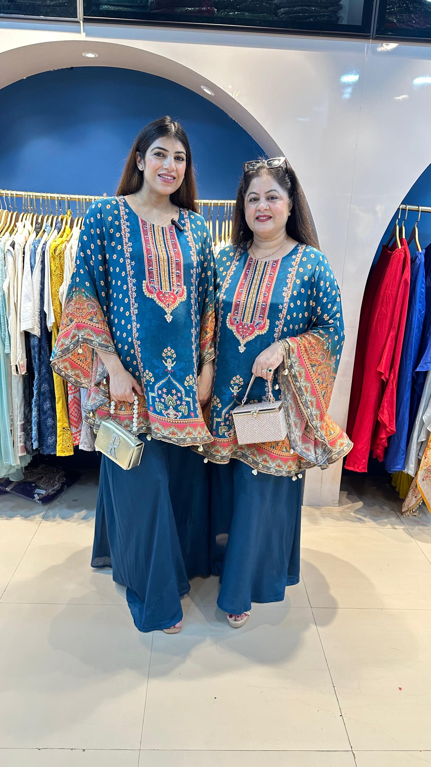 Digital Crepe Kaftana with Bell Bottom Pants