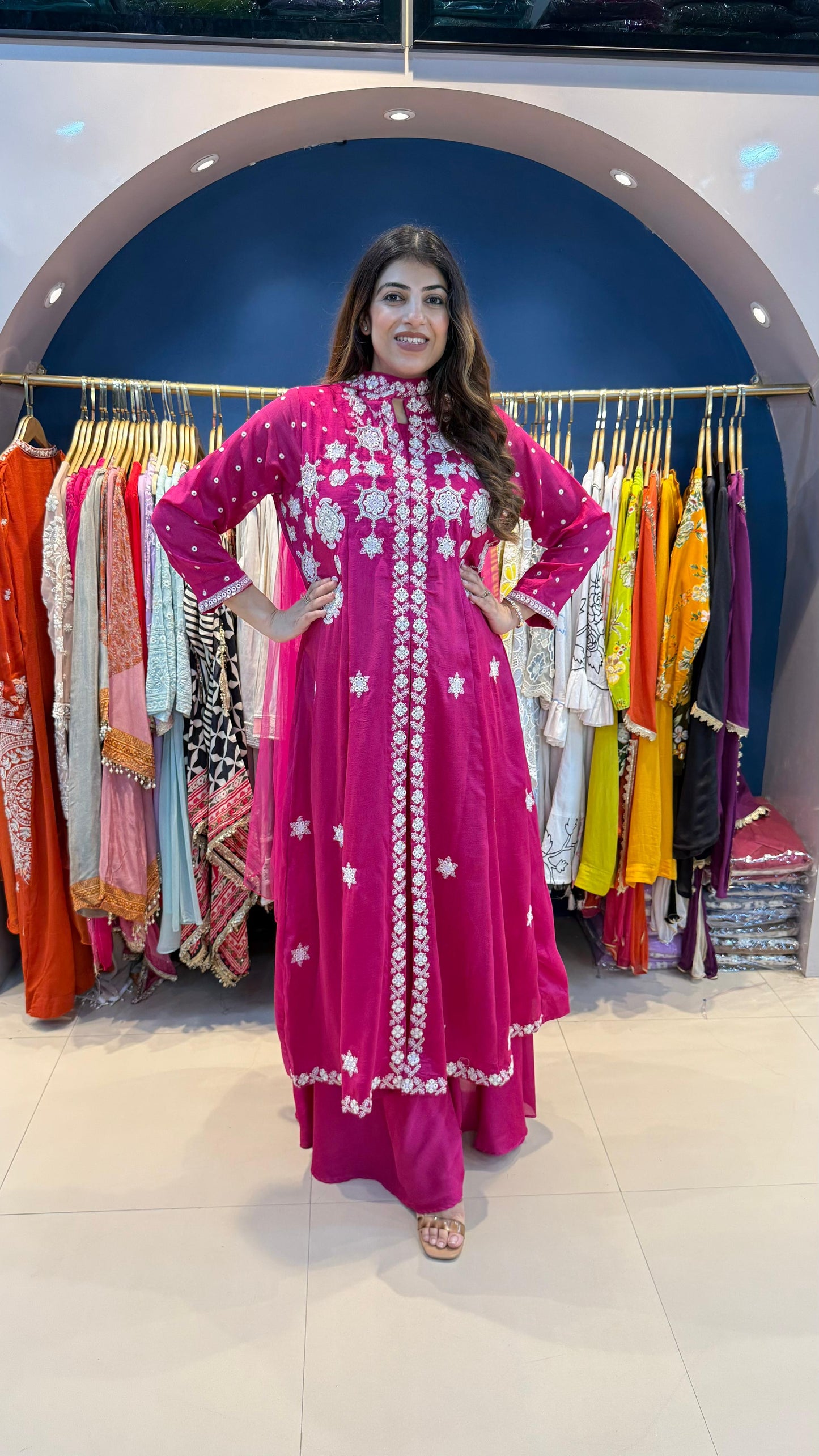Pura Dola Silk 3pc Party Wear Set with Embroidery with Handwork Highlight