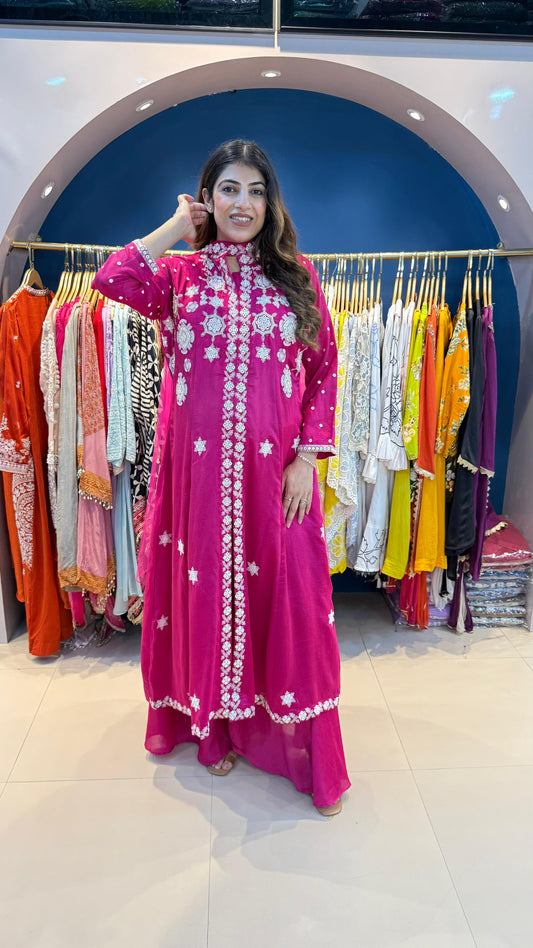 Pura Dola Silk 3pc Party Wear Set with Embroidery with Handwork Highlight