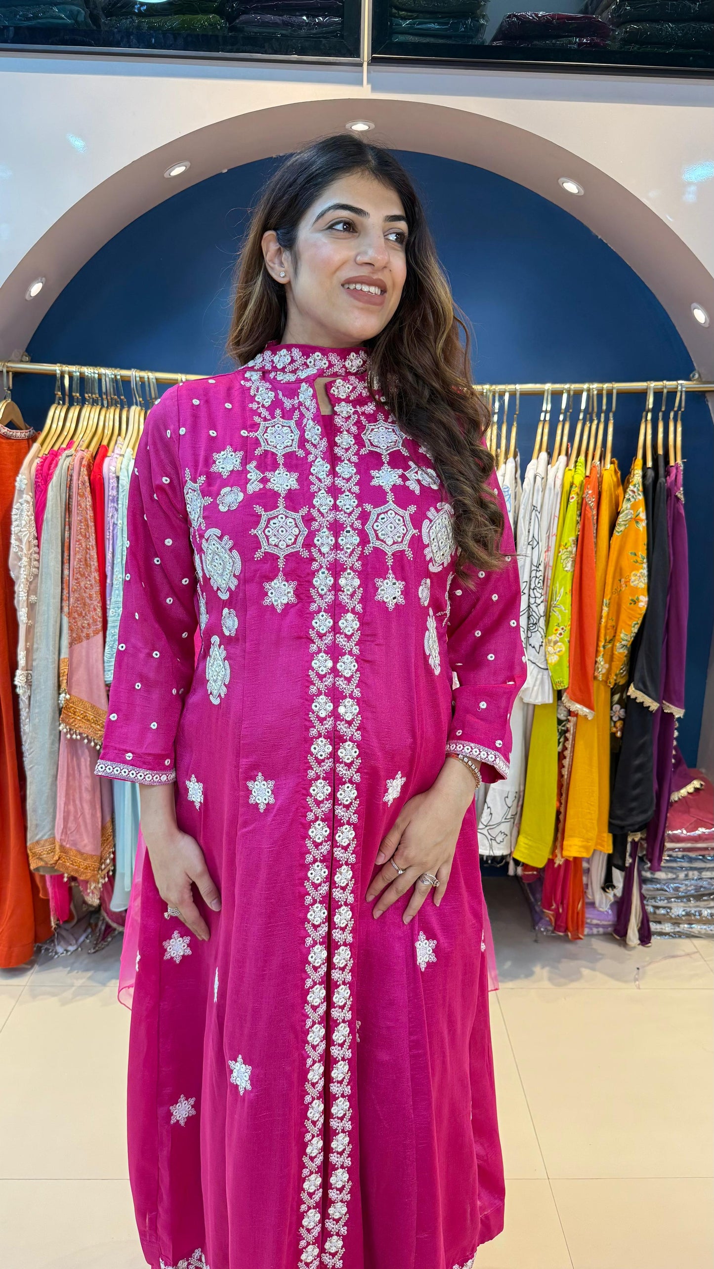 Pura Dola Silk 3pc Party Wear Set with Embroidery with Handwork Highlight