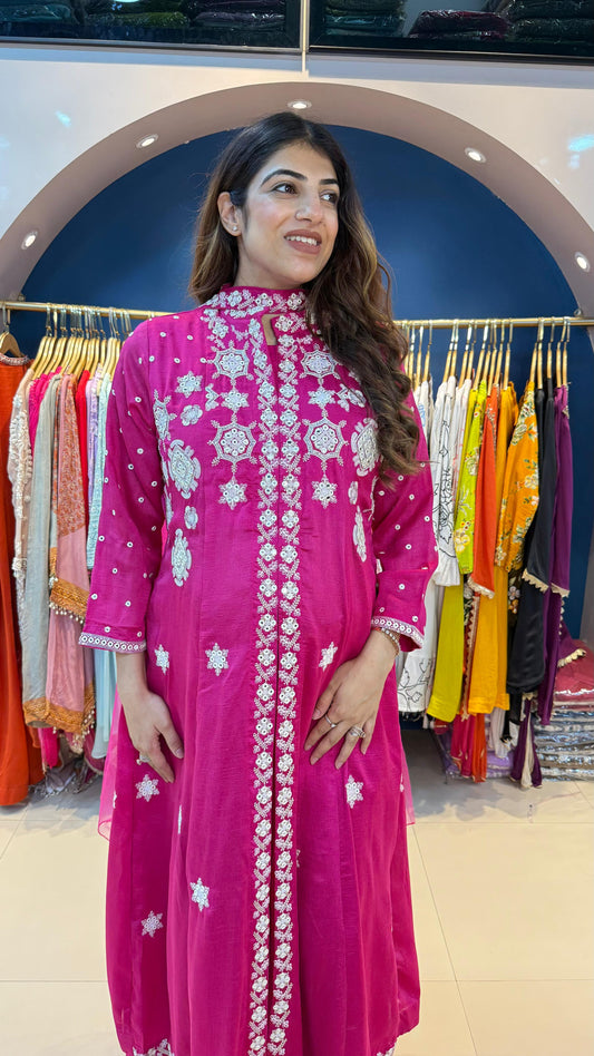 Pura Dola Silk 3pc Party Wear Set with Embroidery with Handwork Highlight
