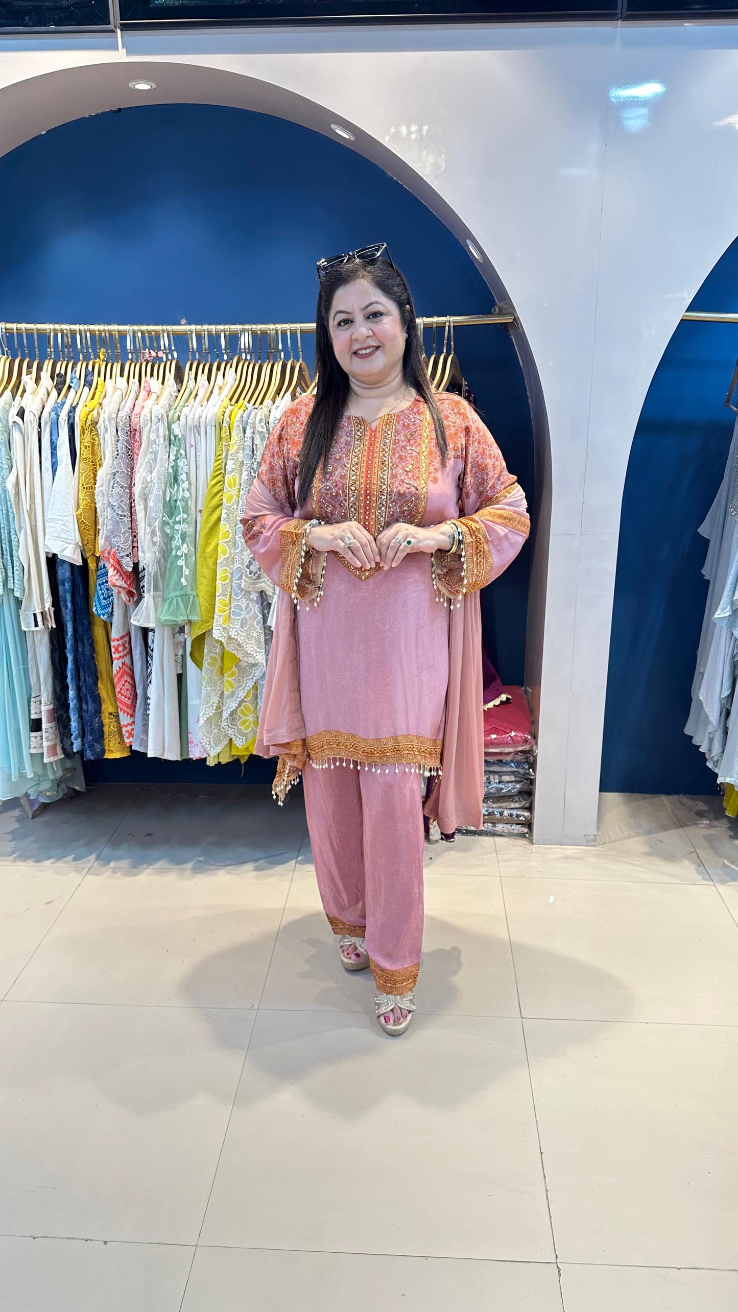Pure Digital Crepe with Katdana Highlight with Bell Sleeves with Dupatta
