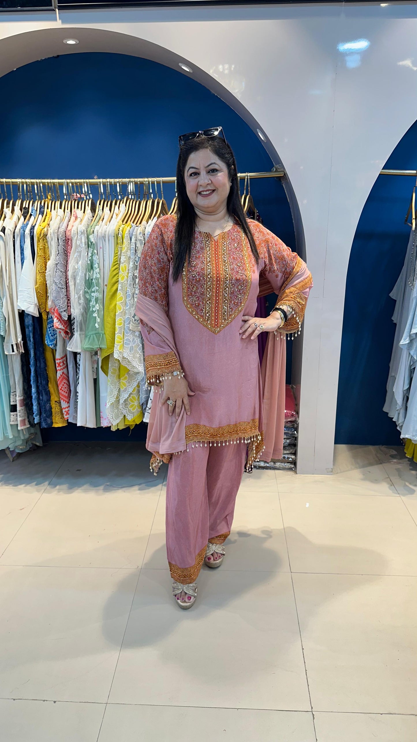Pure Digital Crepe with Katdana Highlight with Bell Sleeves with Dupatta