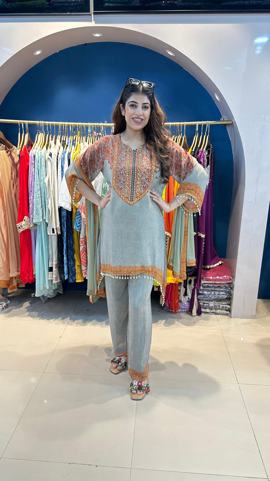 Pure Digital Crepe with Katdana Highlight with Bell Sleeves with Dupatta