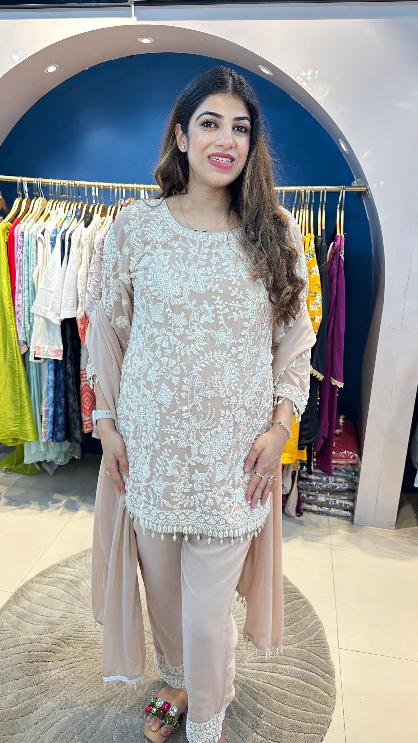Viscose Georgette Pearl Handwork 3-Piece Pakistani Set