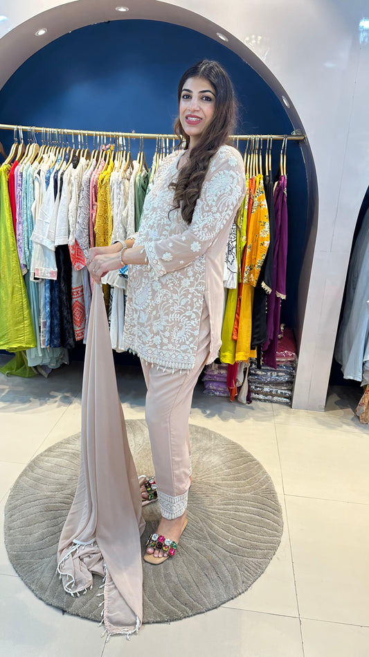 Viscose Georgette Pearl Handwork 3-Piece Pakistani Set
