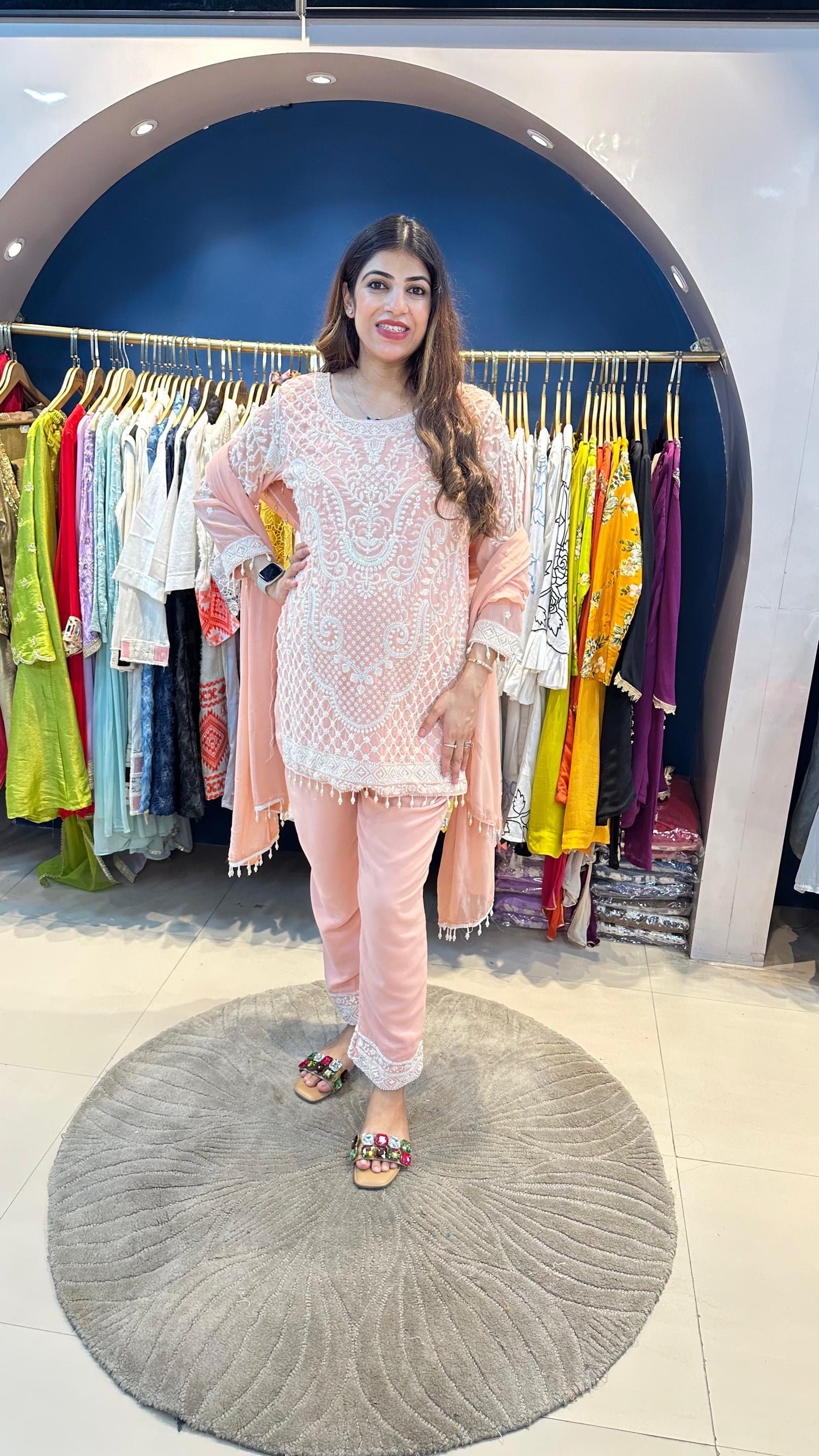 Pure Viscose Georgette Pearl Work Pakistani Set