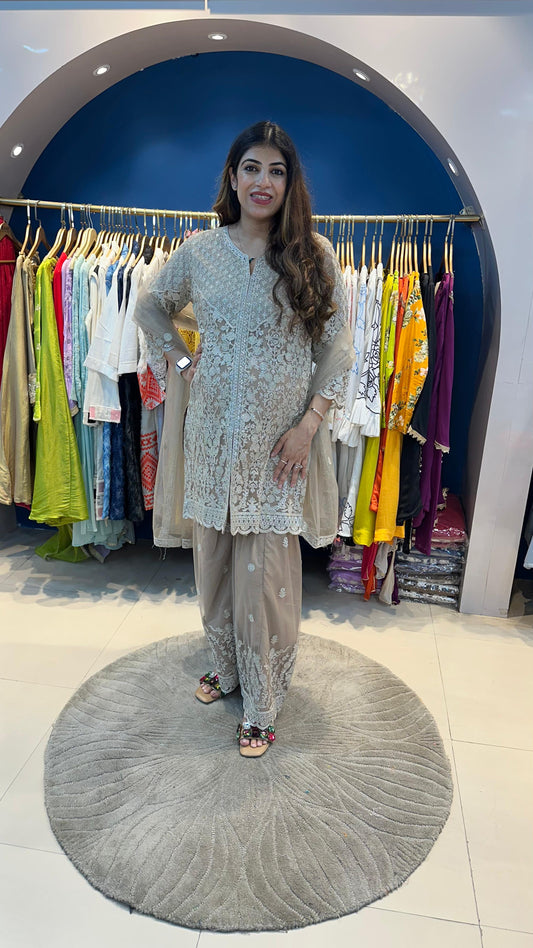 Embroidered Net 3-Piece Sharara Partywear Set