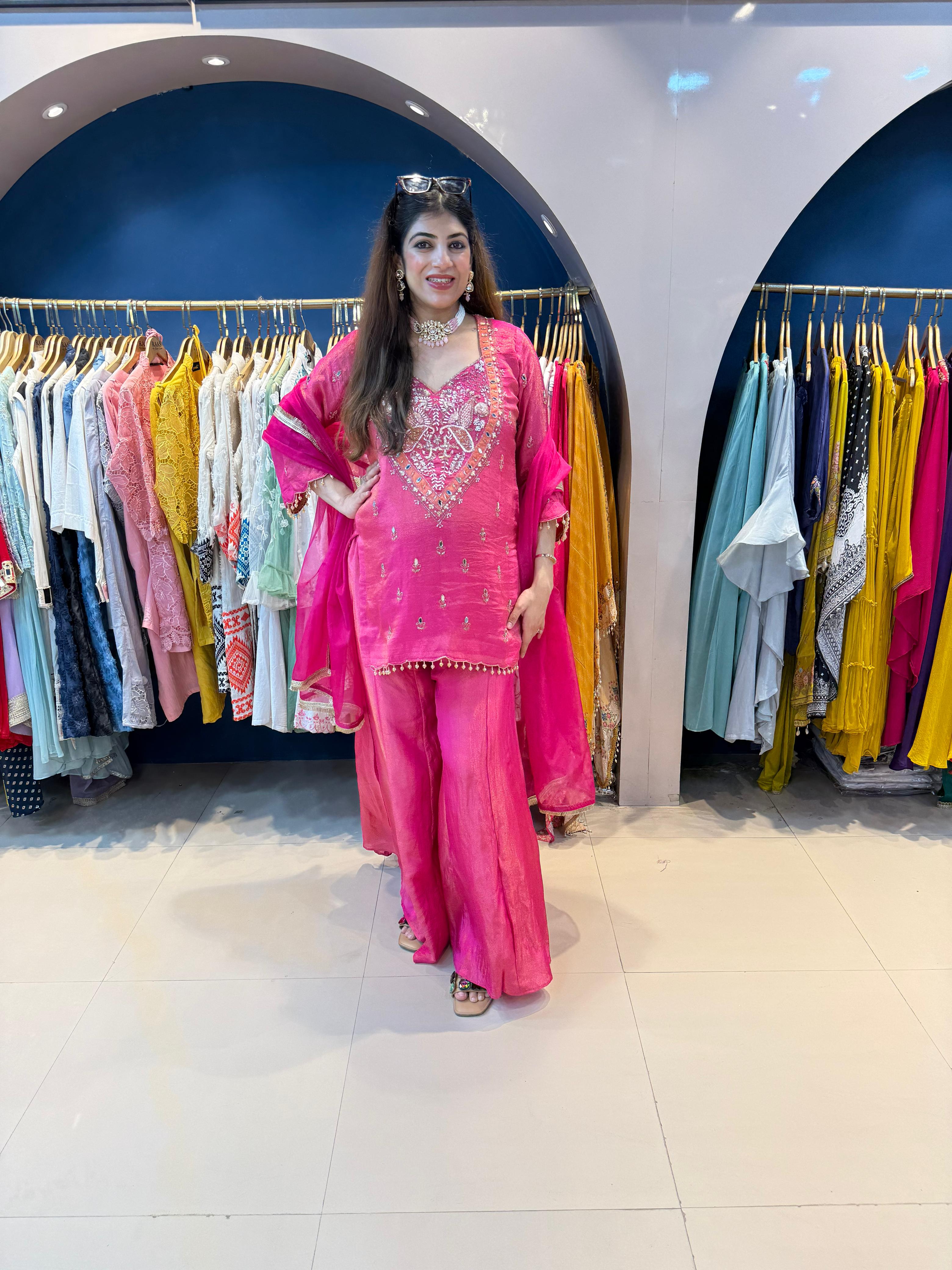 Shimmer Tissue 3 Pc Suit with Handwork & Kali Palazzo