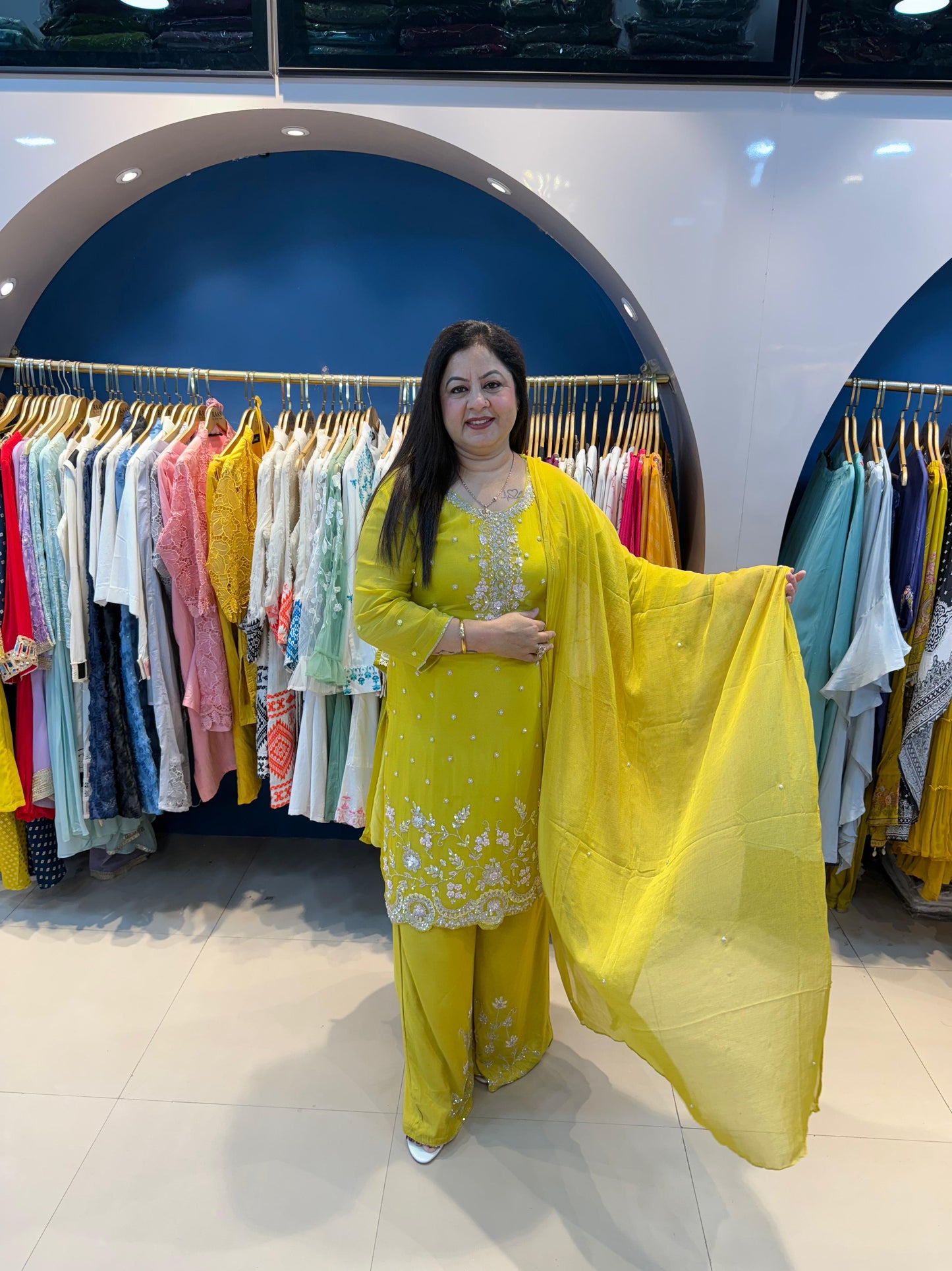 Pure Chinon Handwork 3 Pc Suit with Flared Palazzo