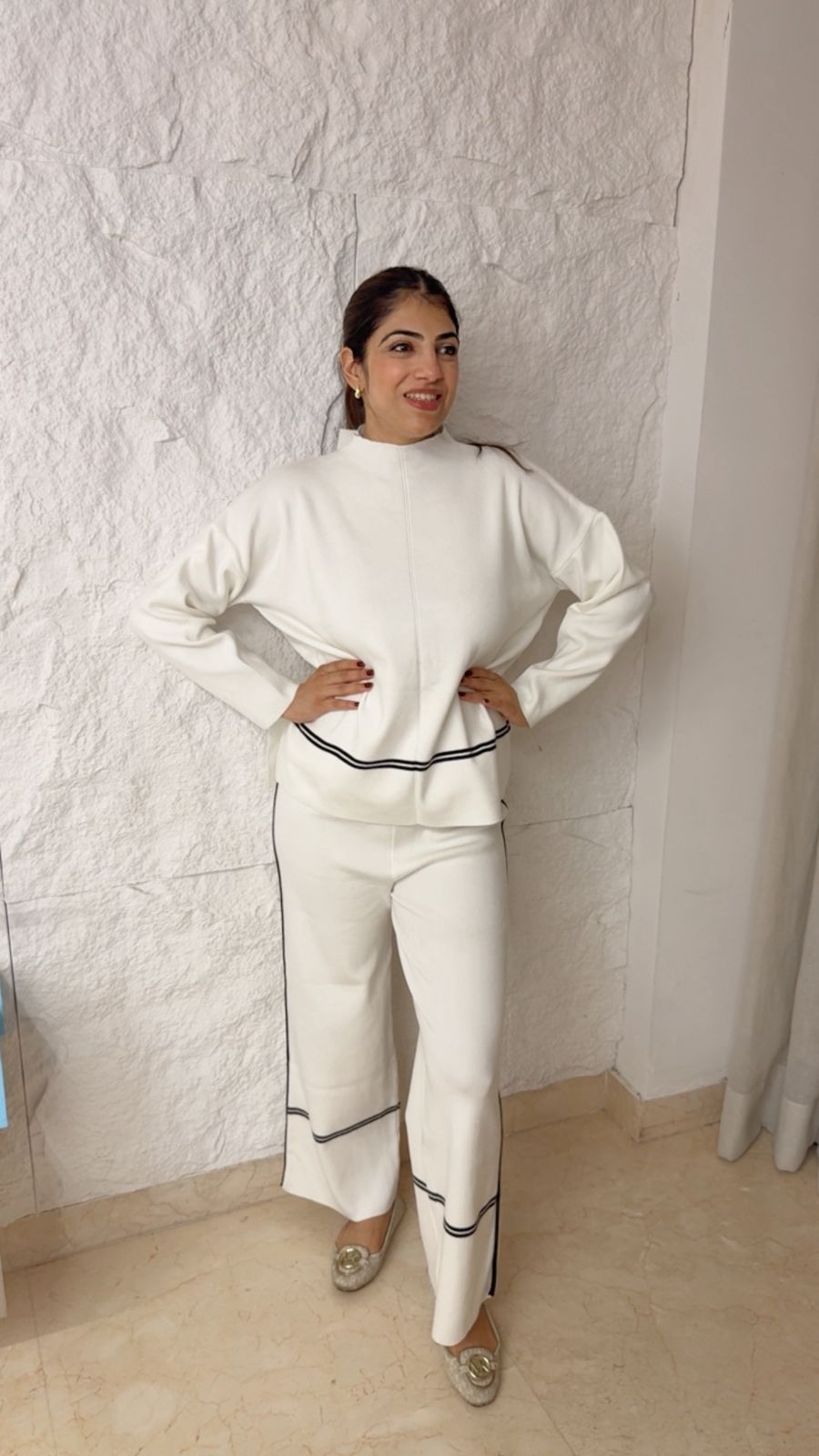 Free size stretchable woollen co-ord set