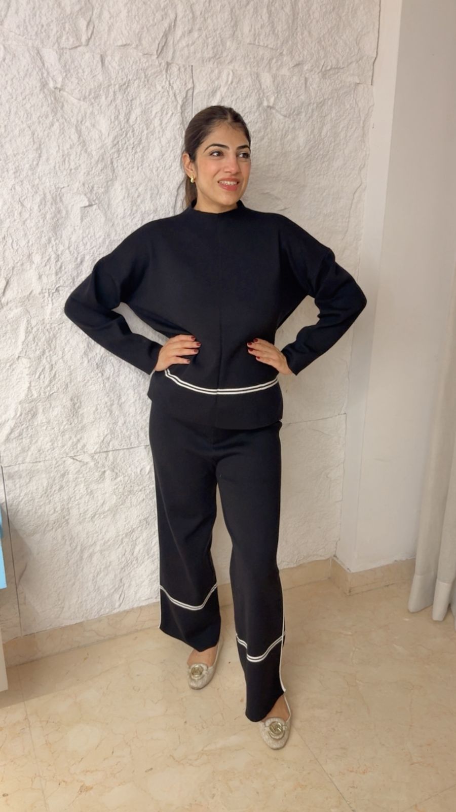 Free size stretchable woollen co-ord set