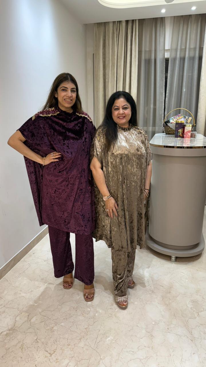 Ice velvet kaftan style 2 pc set With handwork on shoulder