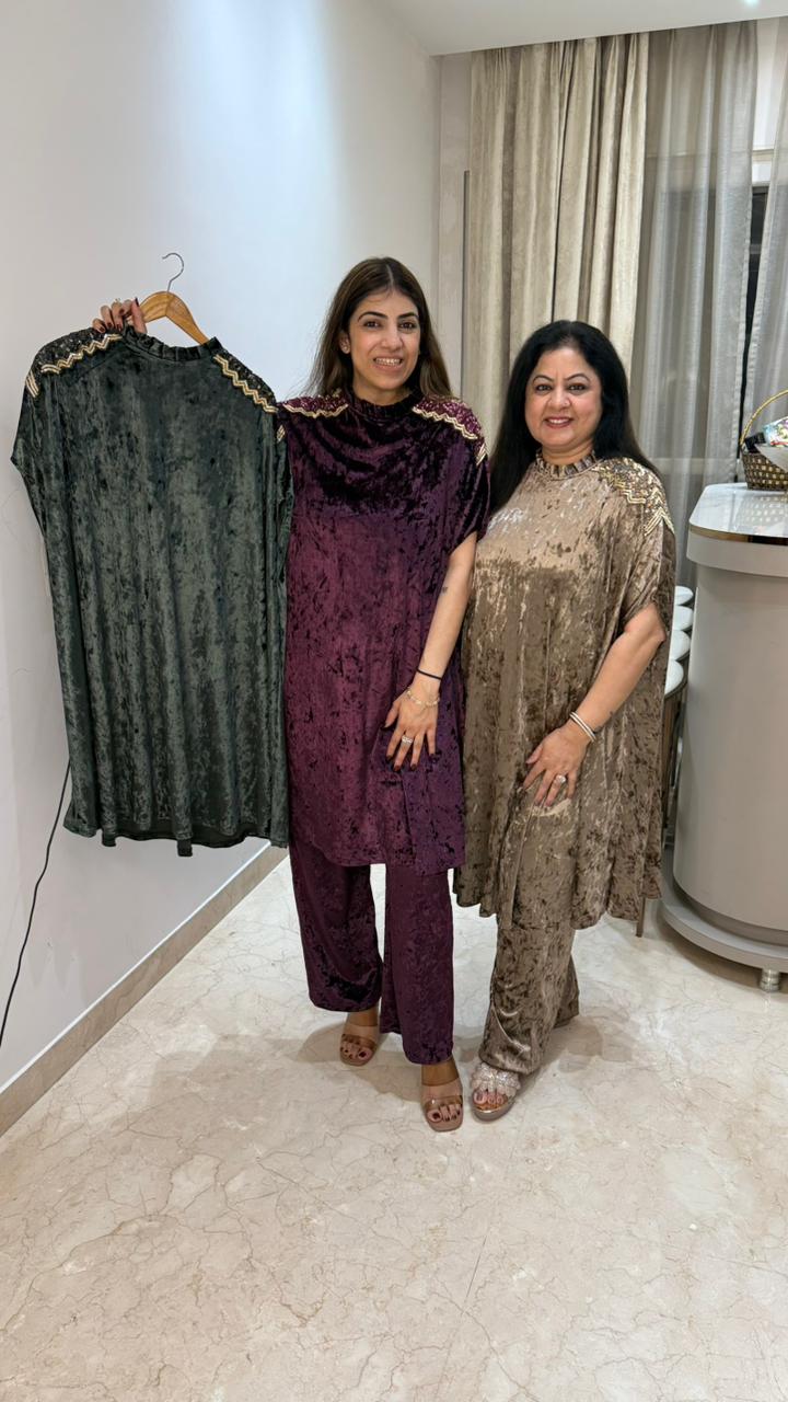 Ice velvet kaftan style 2 pc set With handwork on shoulder
