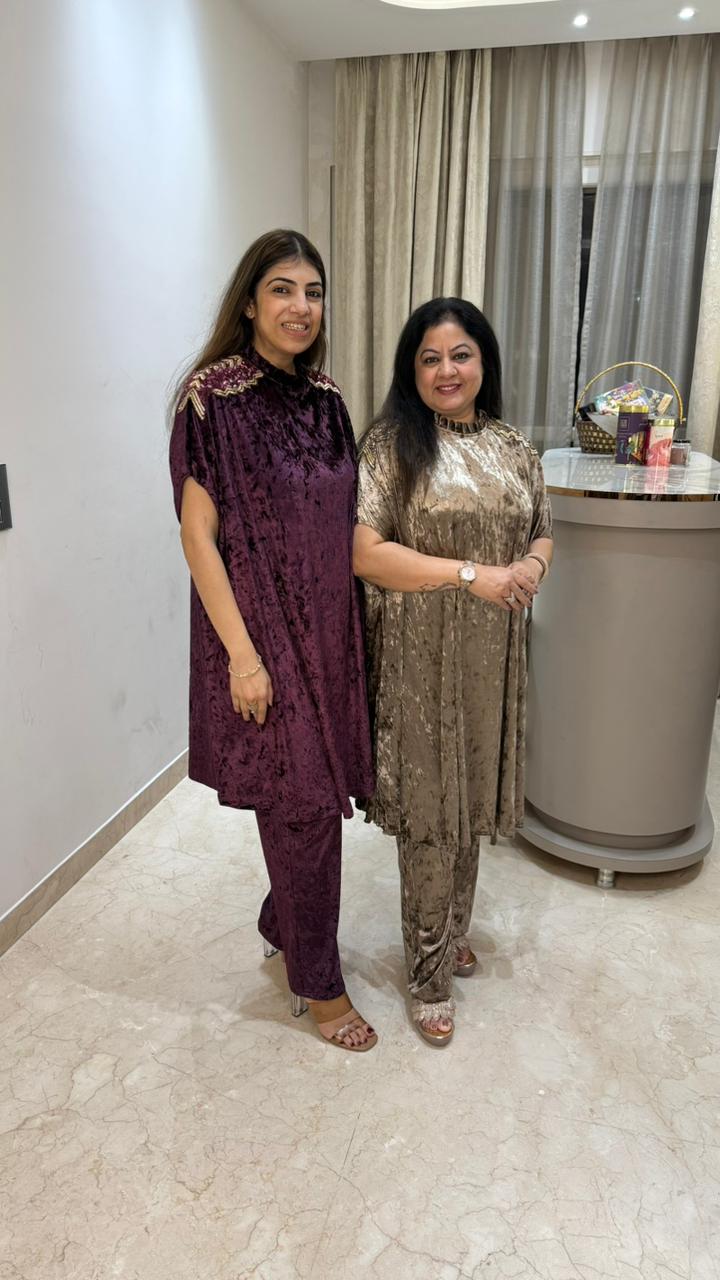 Ice velvet kaftan style 2 pc set With handwork on shoulder