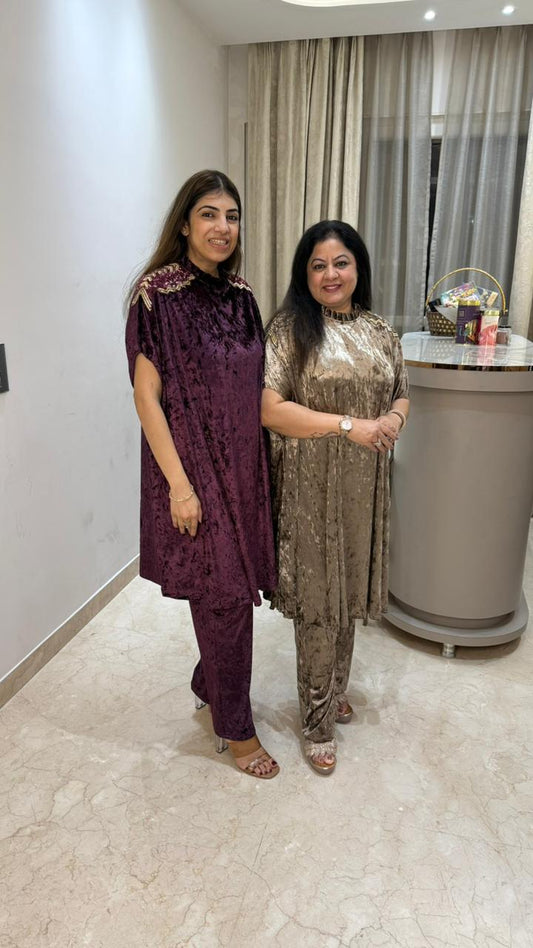 Ice velvet kaftan style 2 pc set With handwork on shoulder