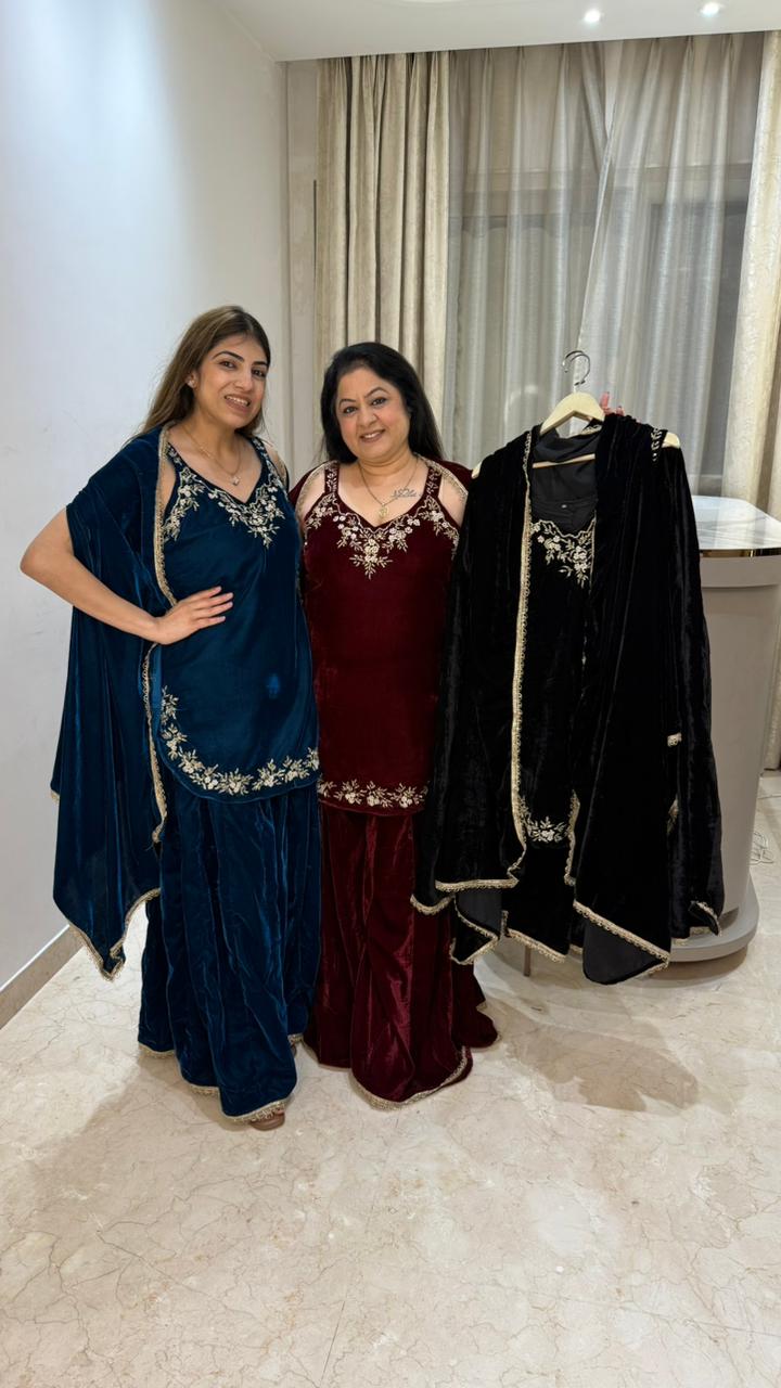 Micro velvet indo- western with handwork with cape Sleeves given