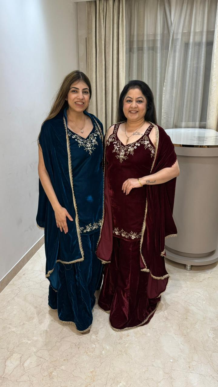 Micro velvet indo- western with handwork with cape Sleeves given