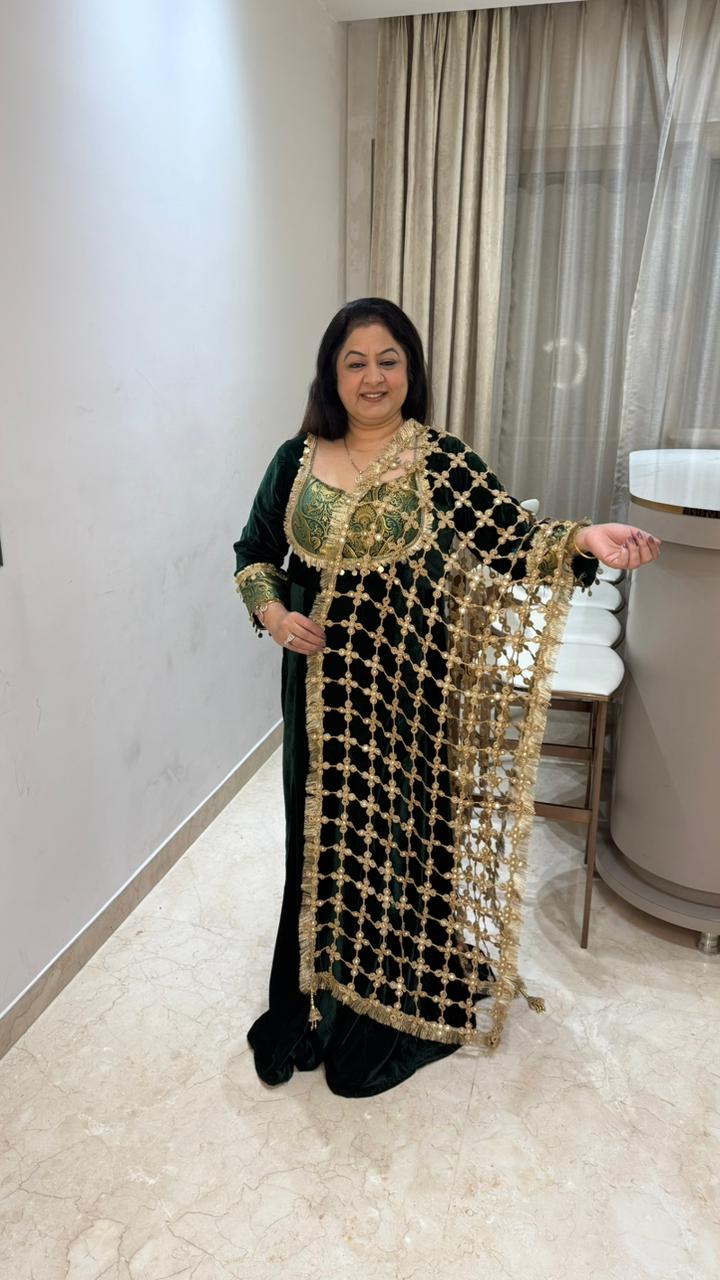 Banarsi detail anarkali with jaal dupatta