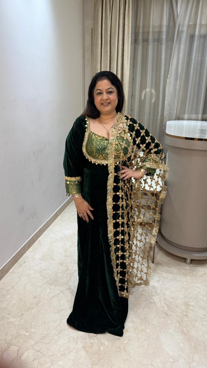 Banarsi detail anarkali with jaal dupatta