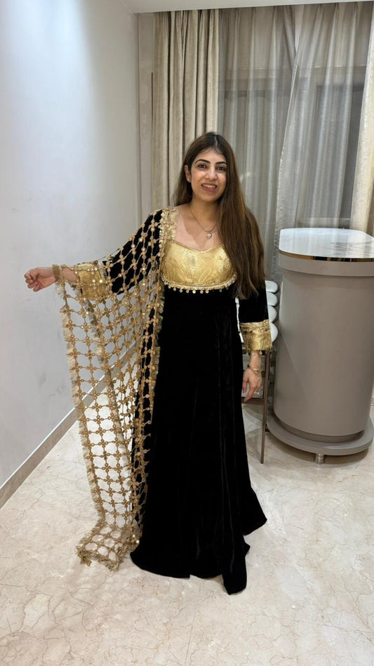 Banarsi detail anarkali with jaal dupatta