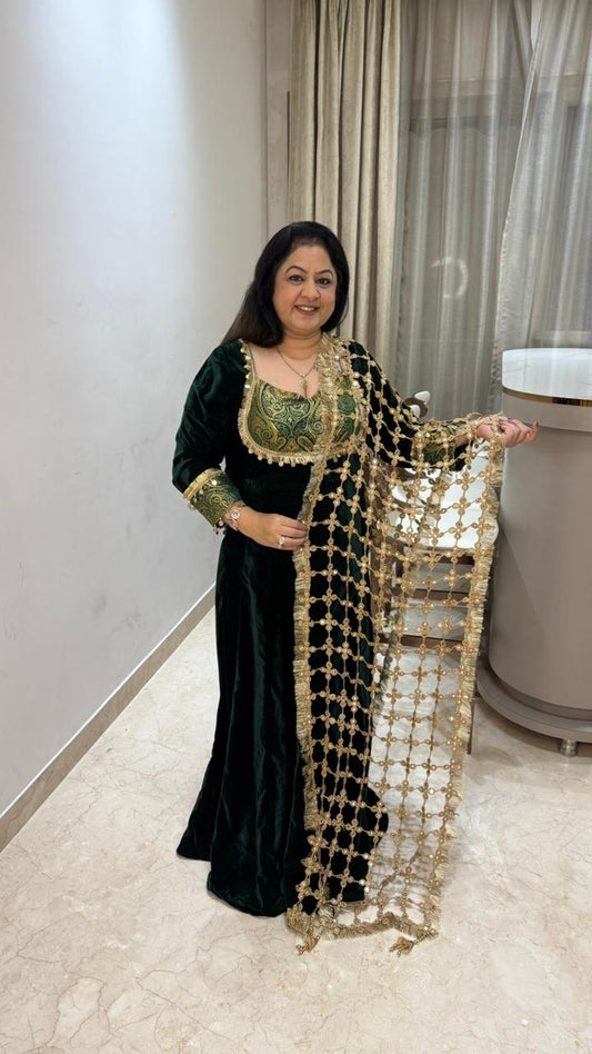 Banarsi detail anarkali with jaal dupatta