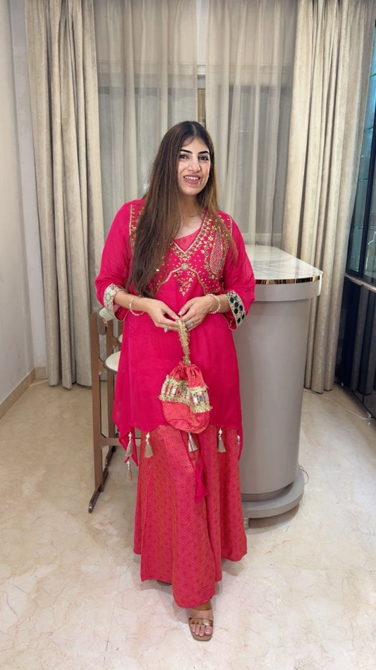 Indo-western set with handwork on shirt Paired with brocade palazoo and inner