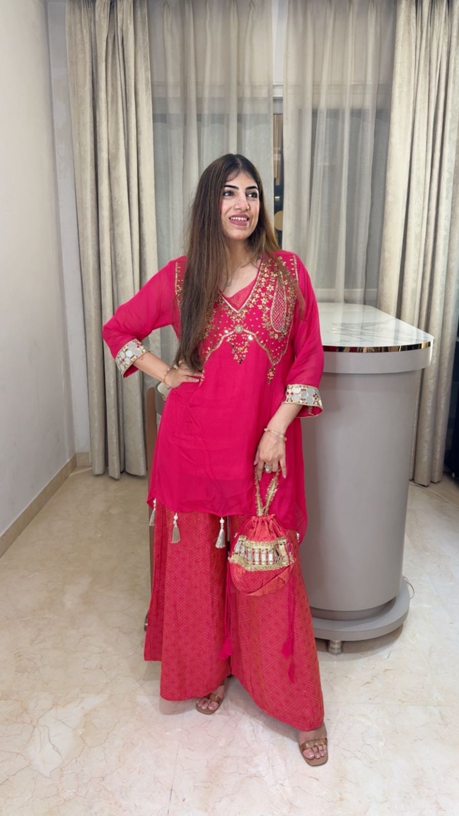 Indo-western set with handwork on shirt Paired with brocade palazoo and inner