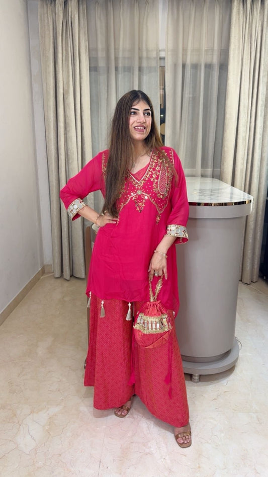 Indo-western set with handwork on shirt Paired with brocade palazoo and inner