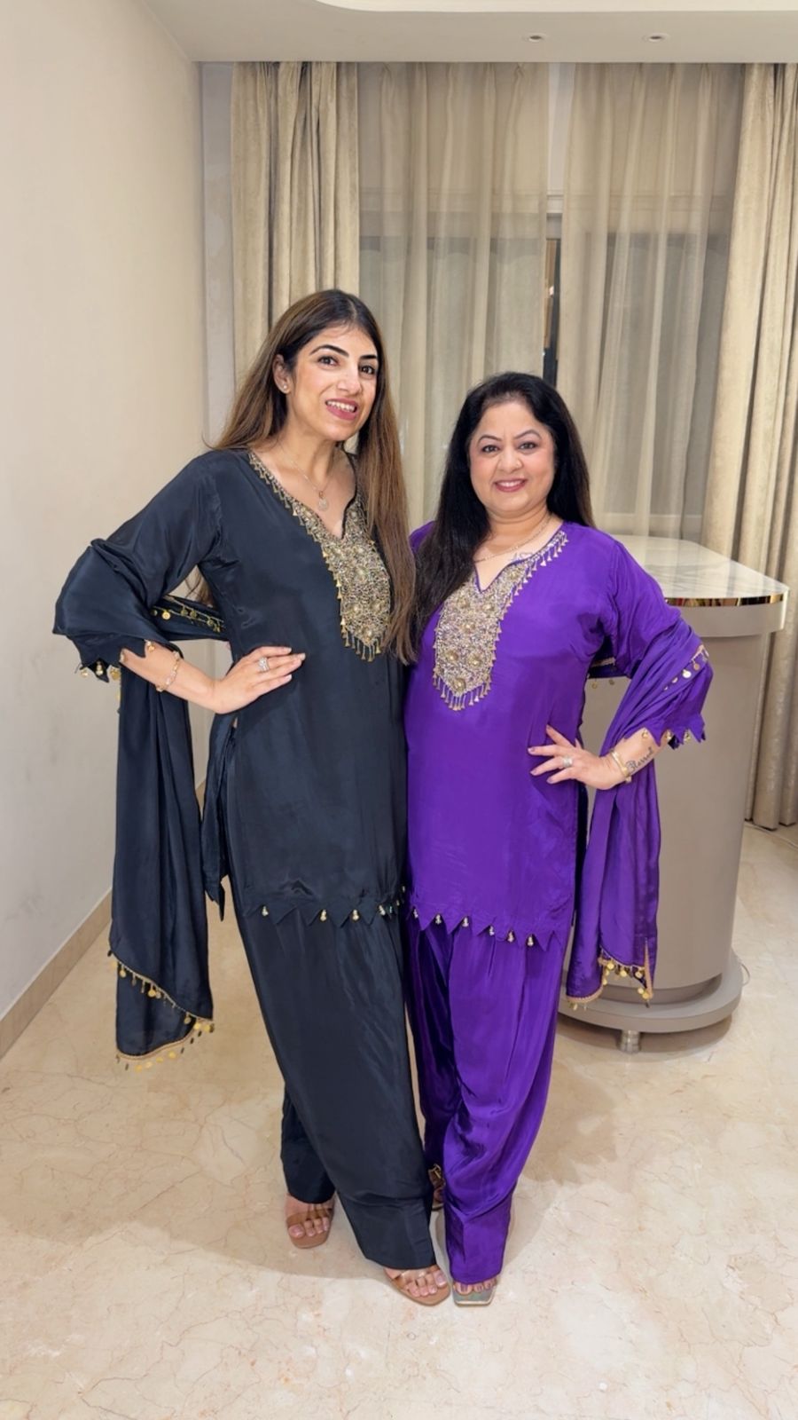 Pure crepe farshi salwar set with handwork