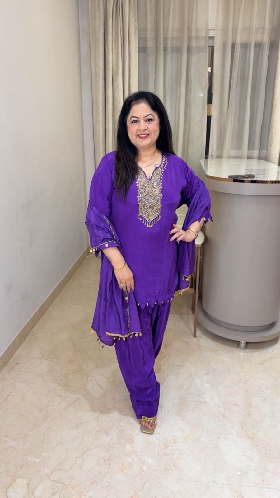 Pure crepe farshi salwar set with handwork