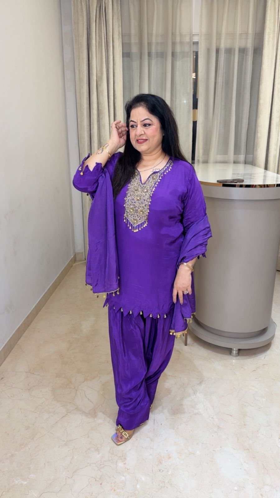 Pure crepe farshi salwar set with handwork